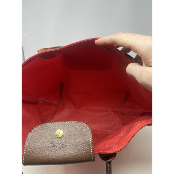 LONGCHAMP Le Pliage Large Red Nylon Packable Tote Bag Purse Leather Top Handle - Picture 9 of 11